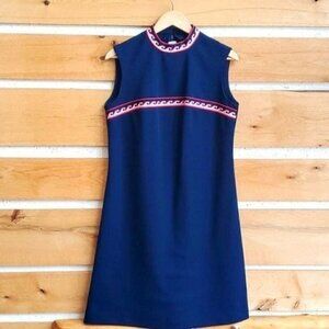 Verona Knits Vintage Circa 1960's Embellish SL Zipper Mock Neck Sz. M Dress
